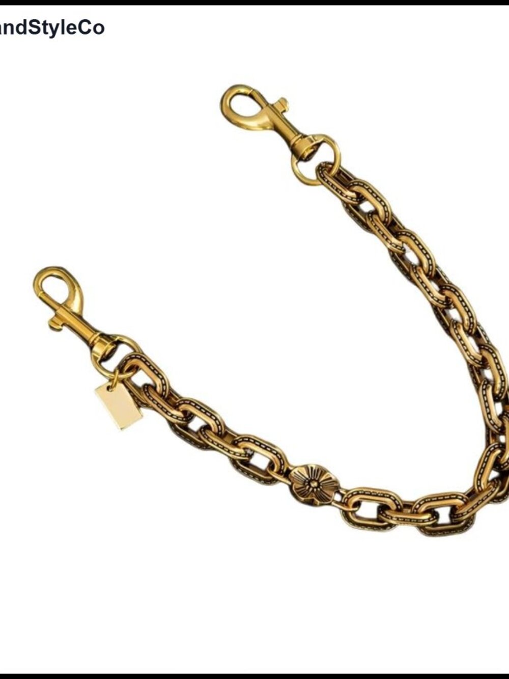 Vintage Gold Tone Metal Bag Chain Retro Floral Keychain Strap for Handbags